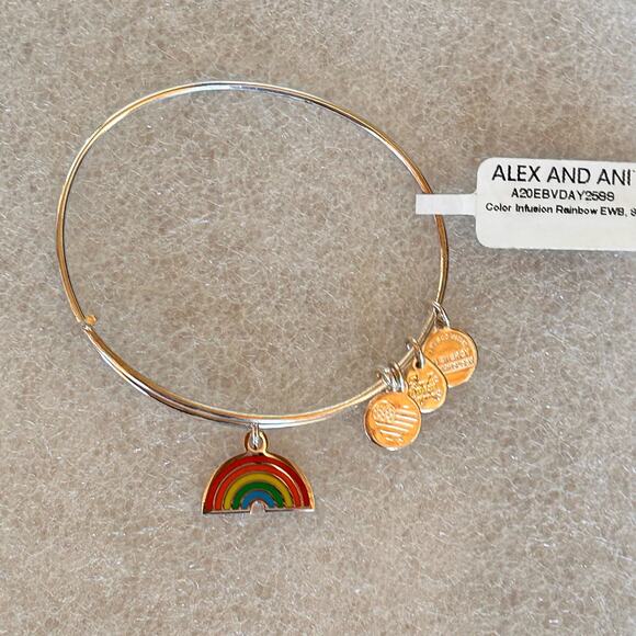 New NWT Alex and Ani Color Infusion Rainbow Bracelet Silver Tone - Picture 1 of 5